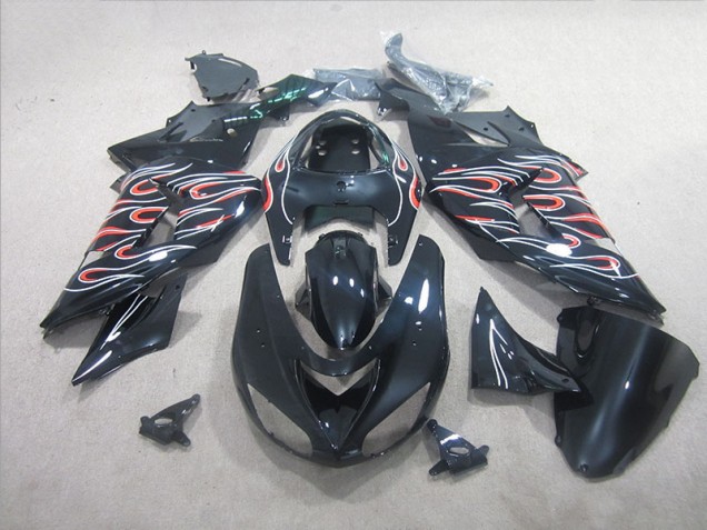 Kawasaki ZX10R 2006-2007 - Preto Branco Vermelho Chama