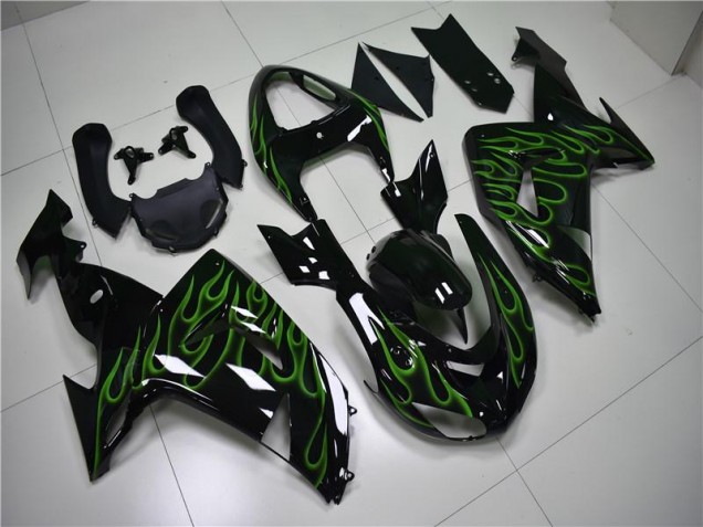 Kawasaki ZX10R 2006-2007 - Preto Verde Chama Kawasaki ZX10R 2006-2007 - Preto Verde Chama
