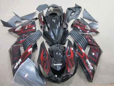 Kawasaki ZX14R ZZR 1400 2006-2011 - Preto Vermelho Chama Ninja