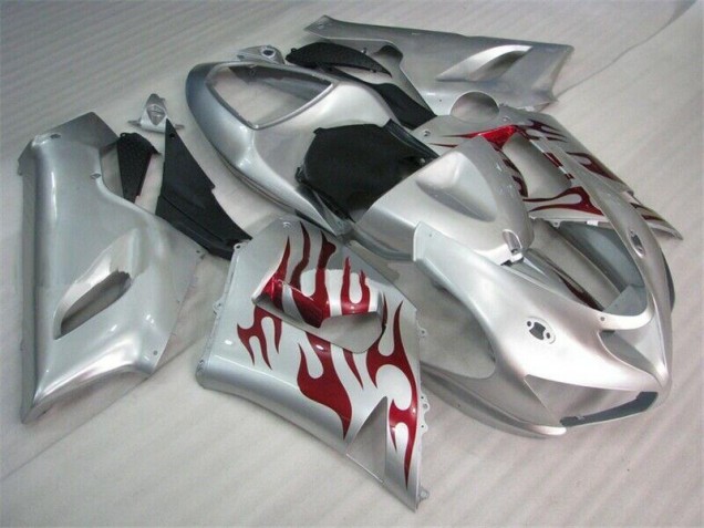 Kawasaki ZX6R 2005-2006 - Prata Vermelho Chamas Kawasaki ZX6R 2005-2006 - Prata Vermelho Chamas