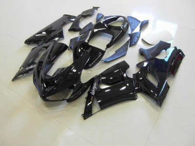 Kawasaki ZX6R 2005-2006 - Preto Brilhante Prata Decalques