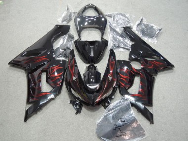 Kawasaki ZX6R 2005-2006 - Preto Vermelho Chama
