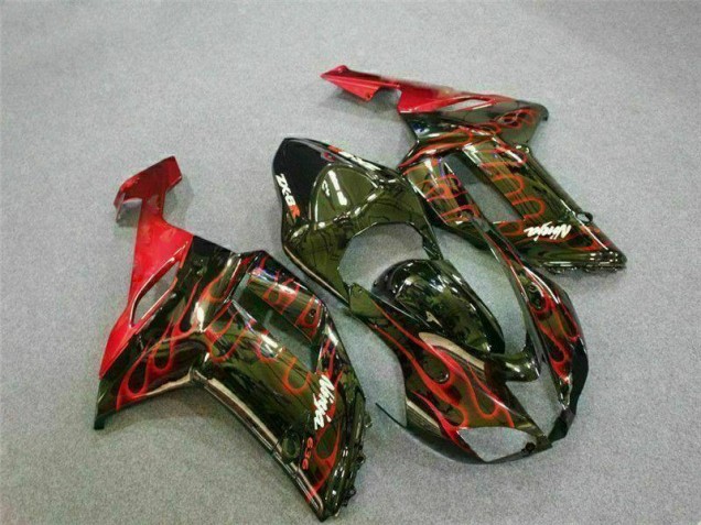Kawasaki ZX6R 2007-2008 - Preto Vermelho Chama