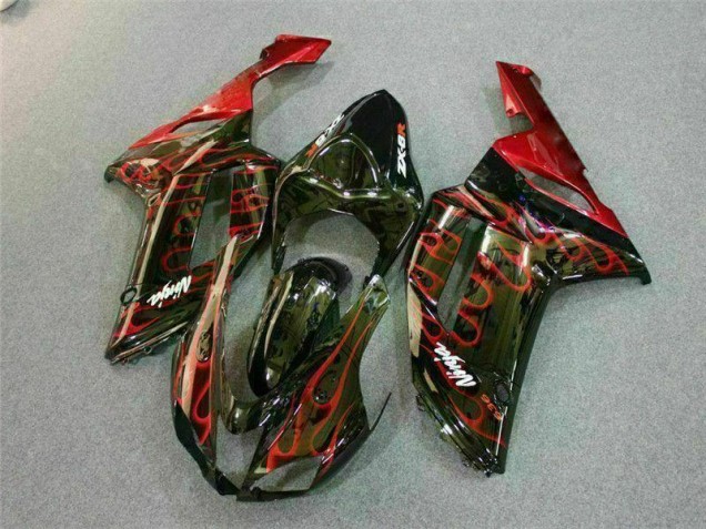 Kawasaki ZX6R 2007-2008 - Preto Vermelho Chama