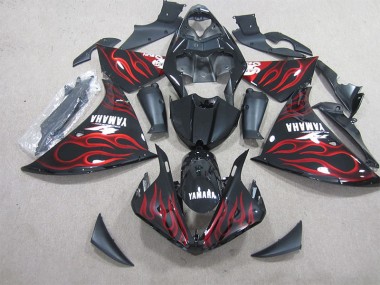 Yamaha R1 2009-2011 - Preto Vermelho Chama Branco Decalque
